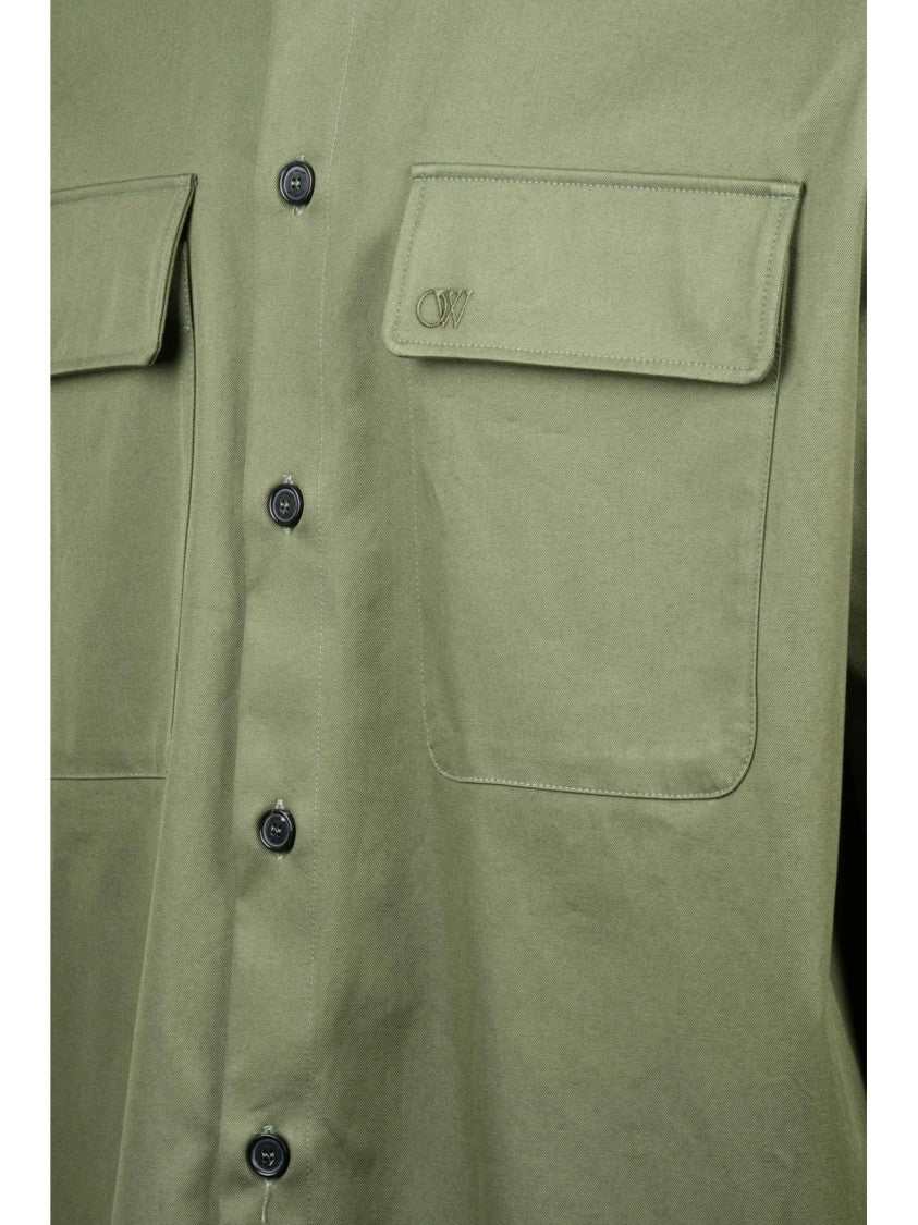 Off-White Military Green Cotton Oversized Shirt