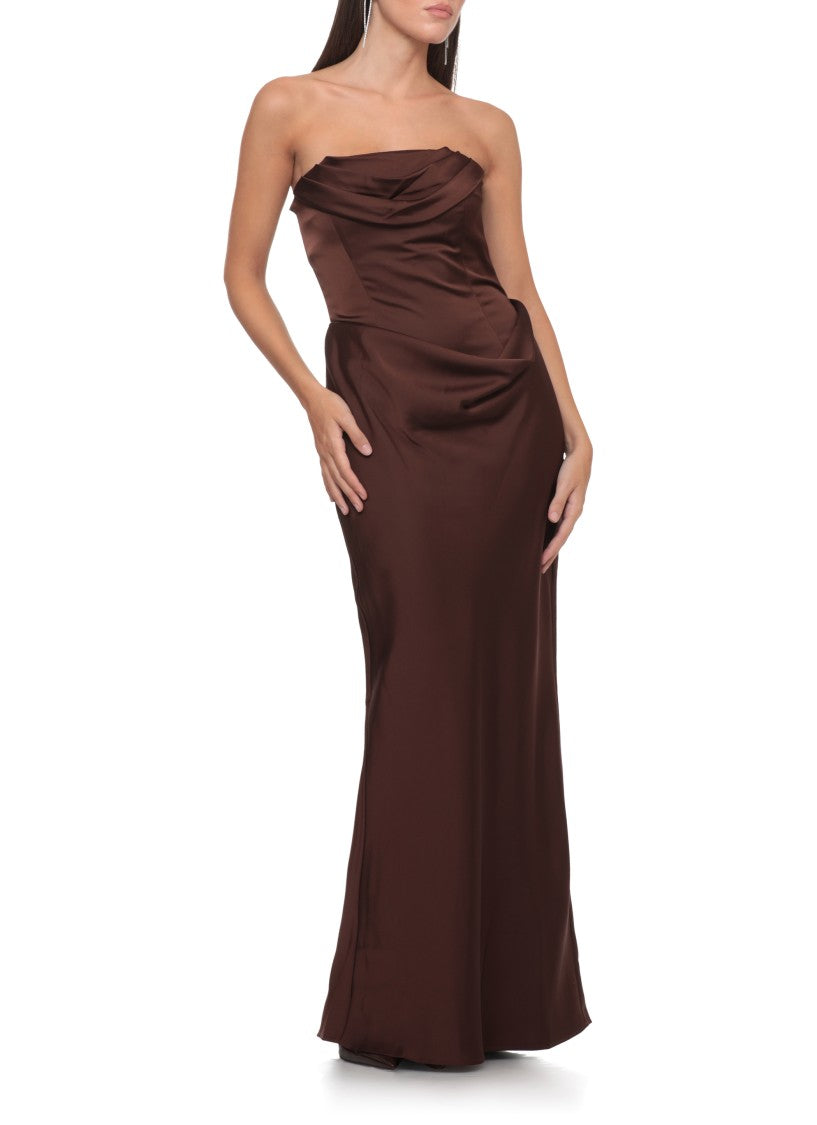 Rotate Bodice-Structured Long Dress With Draped Neckline