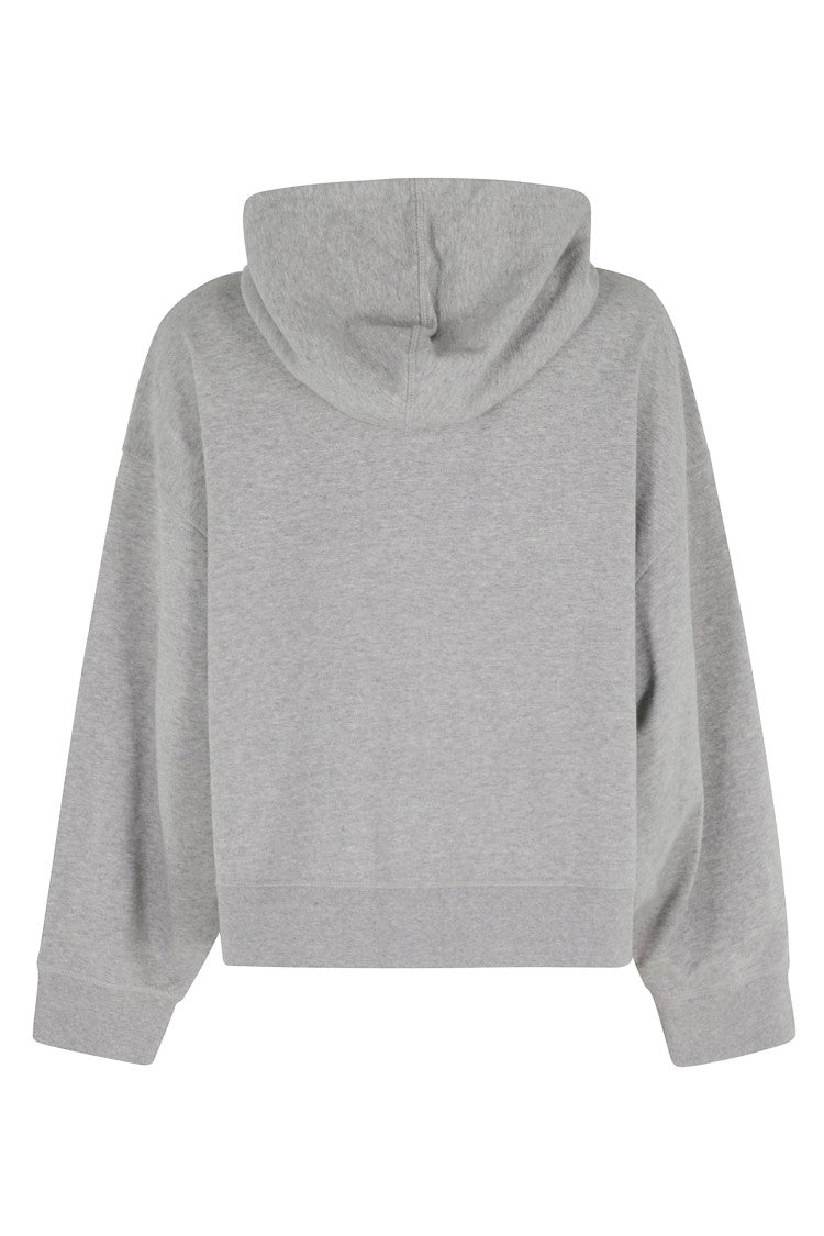 Ganni Gray Isoli Zip Full-Zipper Logo-Printed Cotton Hoodie