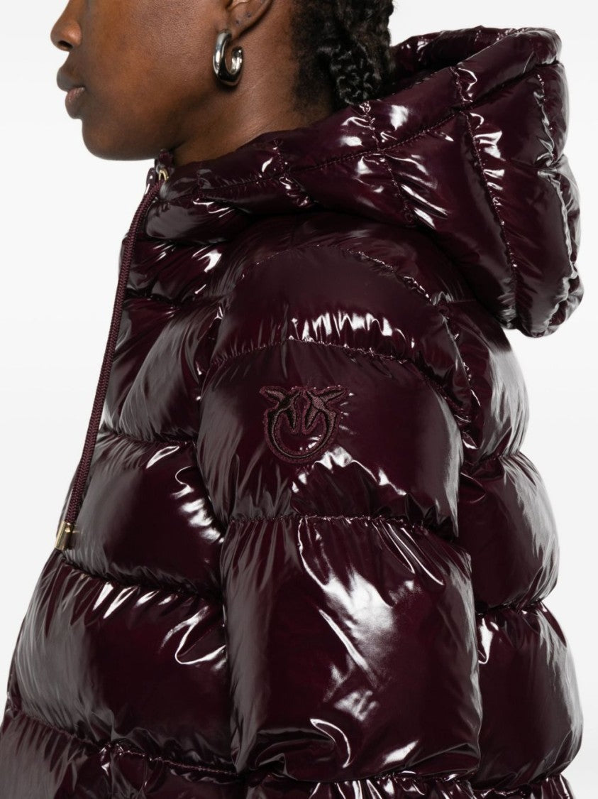 Pinko Quilted Hooded Jacket In Rich Burgundy