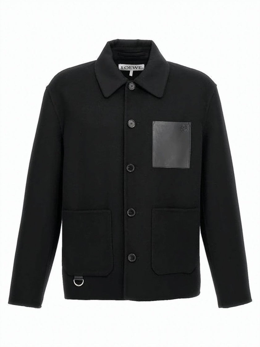 Loewe Textured Wool-Cashmere Jacket With Classic Collar And Leather Detail