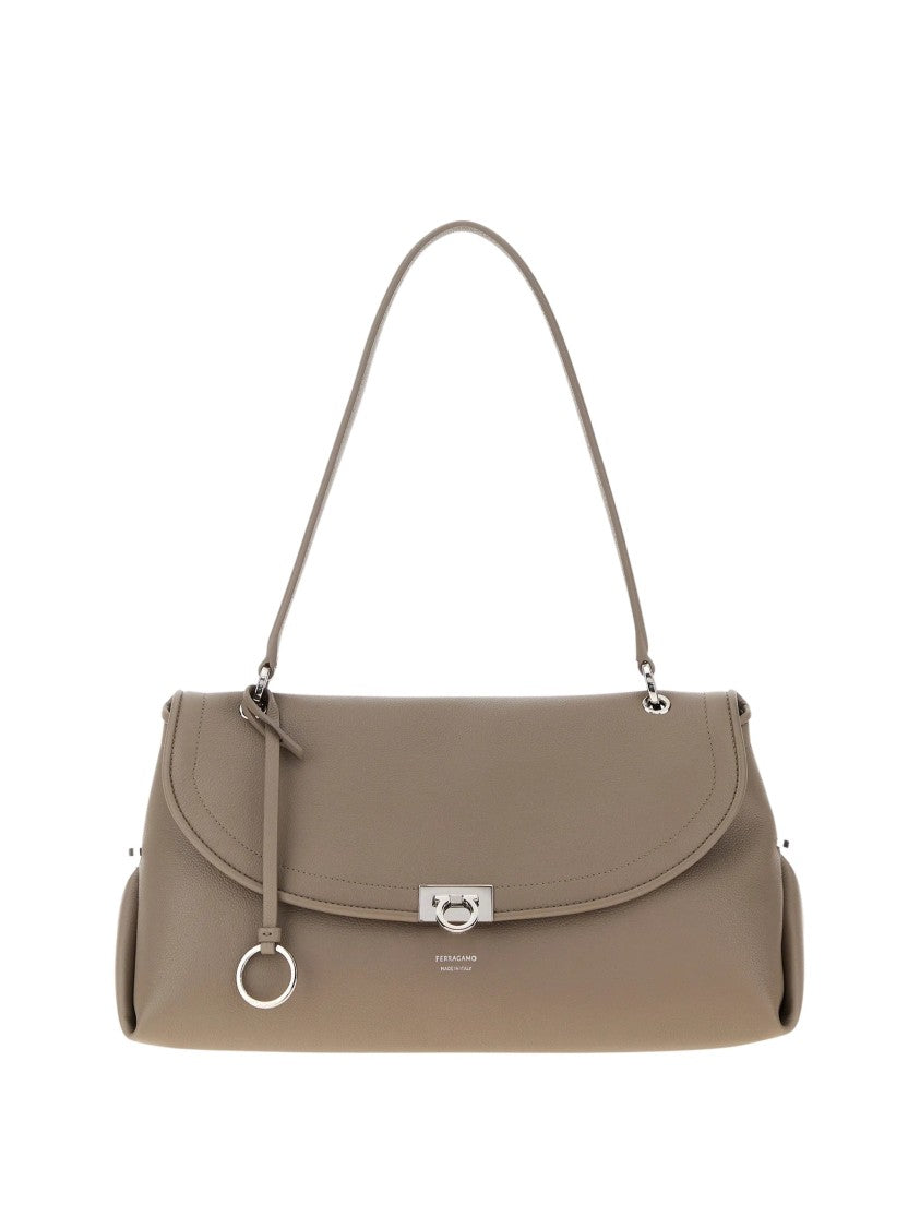 Salvatore Ferragamo Sh M Minimalist Silver Hardware Calf Leather Shoulder Bag