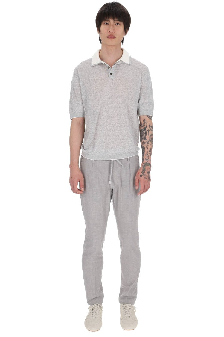 Eleventy Grey Linen-Cotton-Cashmere Double-Collar Polo Shirt
