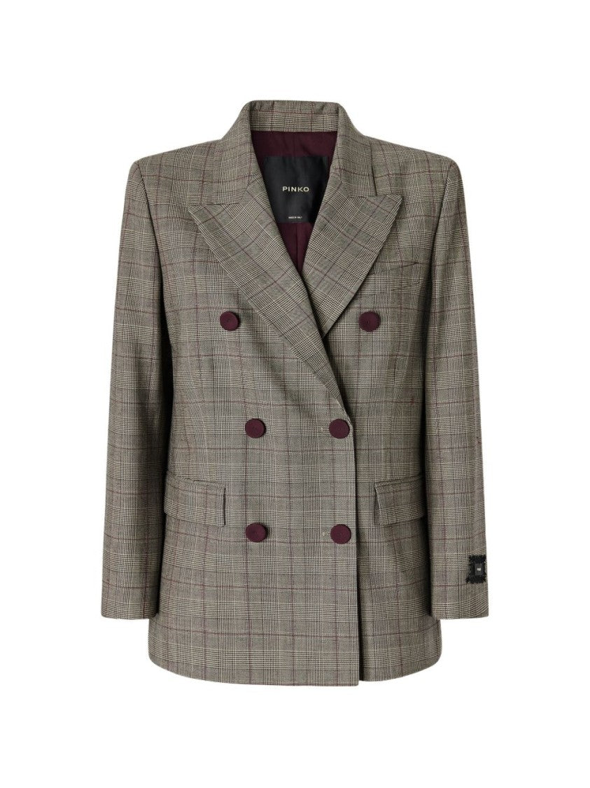 Pinko Multicolor Double-Breasted Plaid Structured Jacket