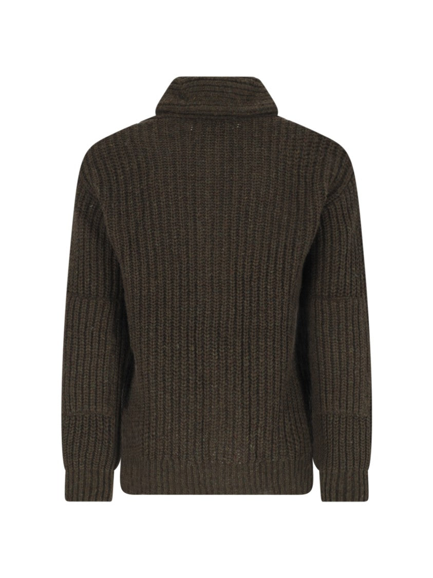 Polo Ralph Lauren Brown Chunky Ribbed Wool-Blend Cardigan