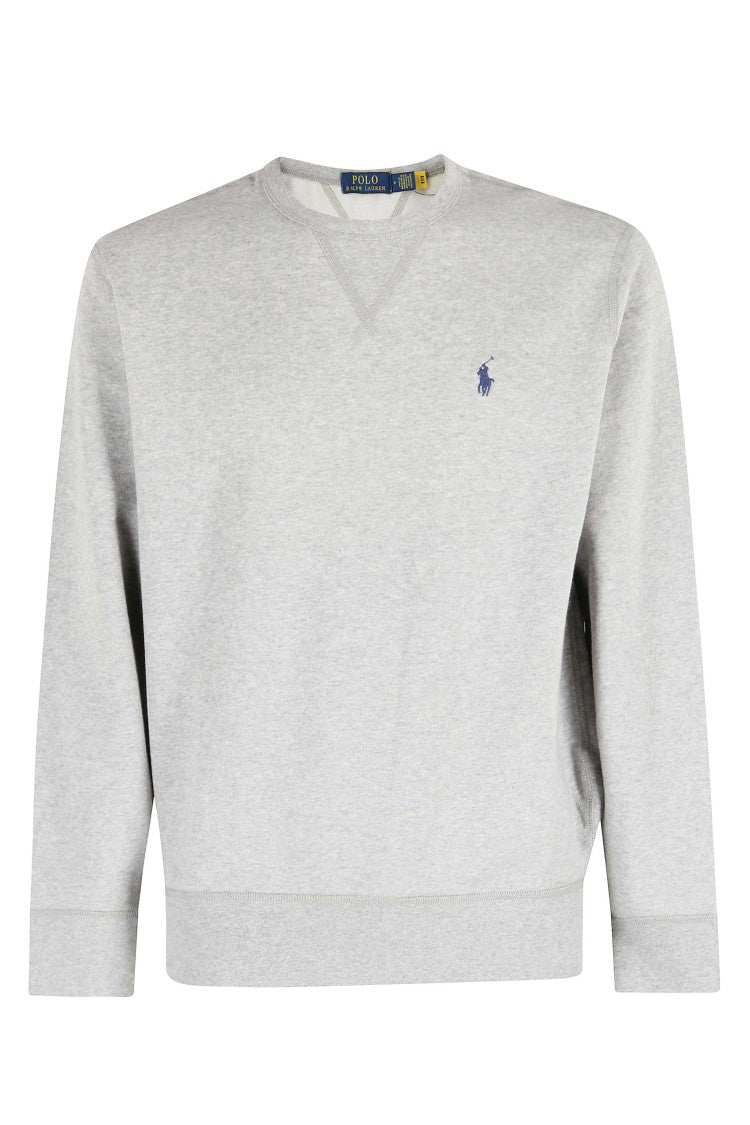 Polo Ralph Lauren Classic Grey Sweatshirt With Ribbed Cuffs And Embroidered Logo