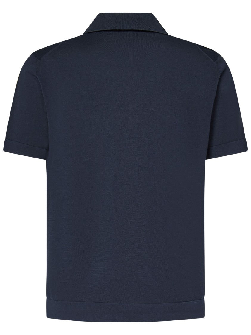 Drumohr Frosted Navy Bowling Shirt With Chest Patch Pocket