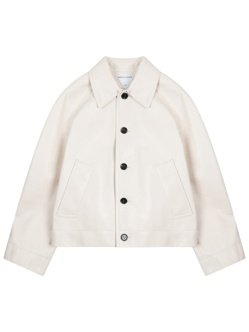 Bottega Veneta Cropped Lamb Leather Jacket With Classic Collar