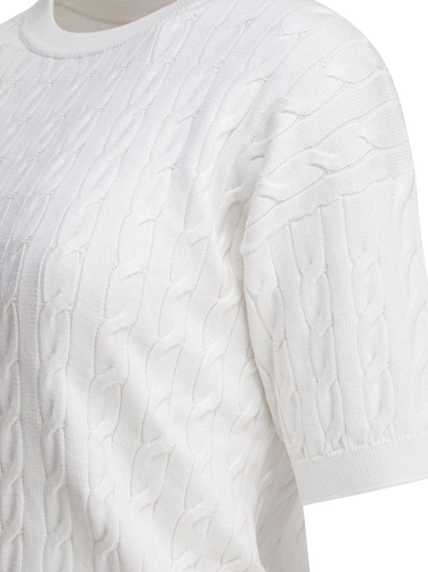 Brunello Cucinelli Textured Cable Knit Cropped T-Shirt