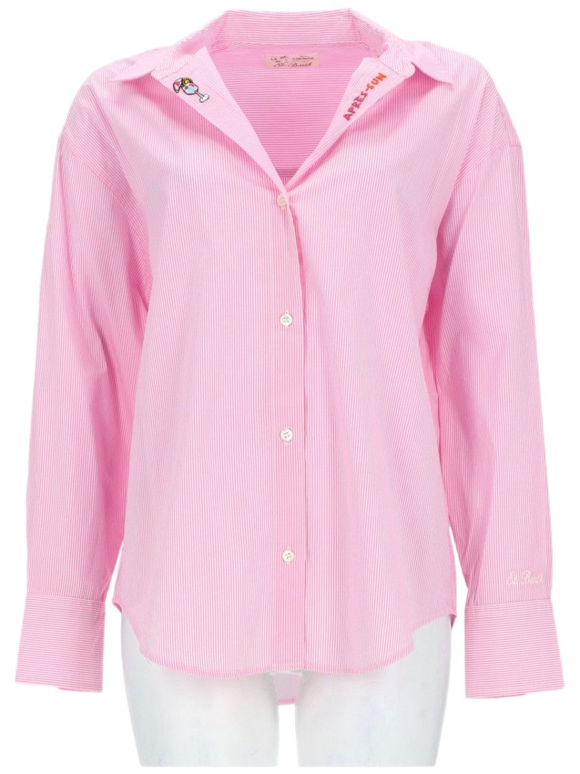 Mc2 Saint Barth Pink Striped Cotton Embroidered Shirt