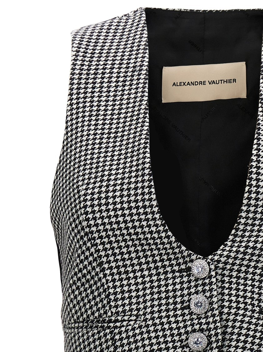 Alexandre Vauthier Houndstooth Wool Blend Waistcoat With Lurex Detail