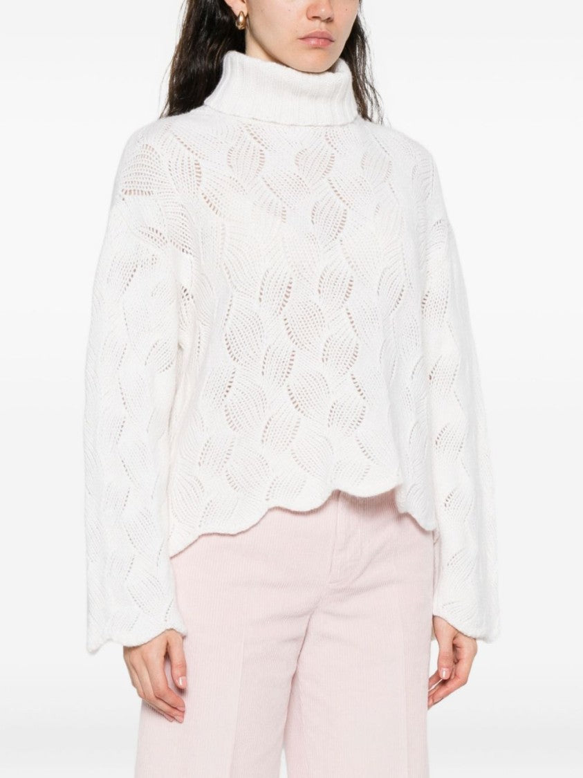 Twin-Set Cropped White Sweater With High Turtleneck