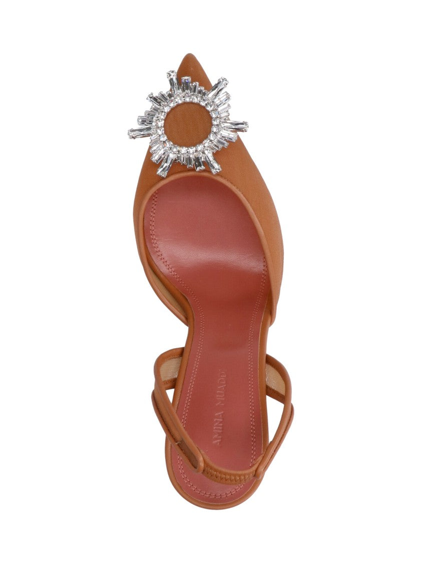 Amina Muaddi Pink Pointed-Toe Crystal Slingback Pumps
