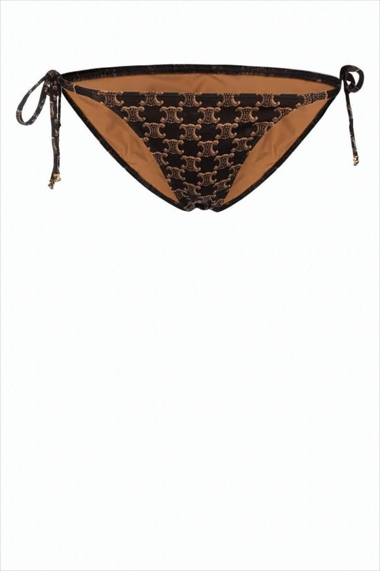 Celine Low-Rise Bikini Bottom With Crescent Motif And Tie-Side Closure