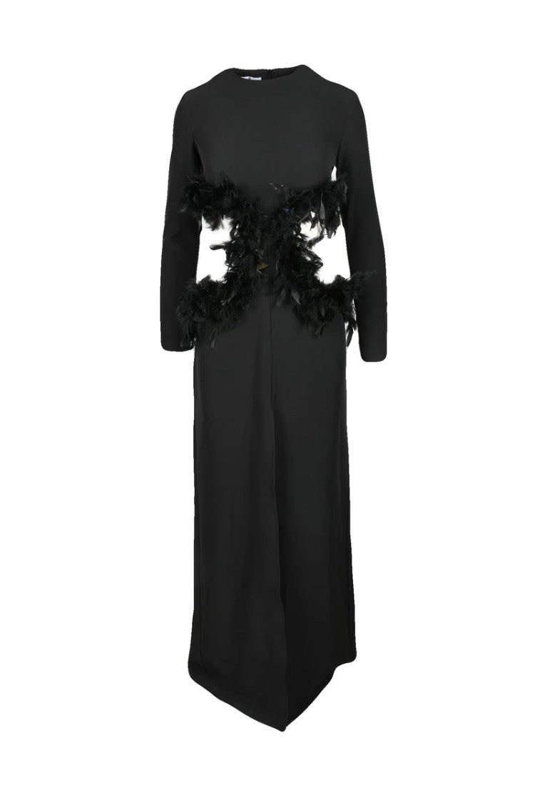 Valeria Mazza Black Feather Polyester Evening Dress