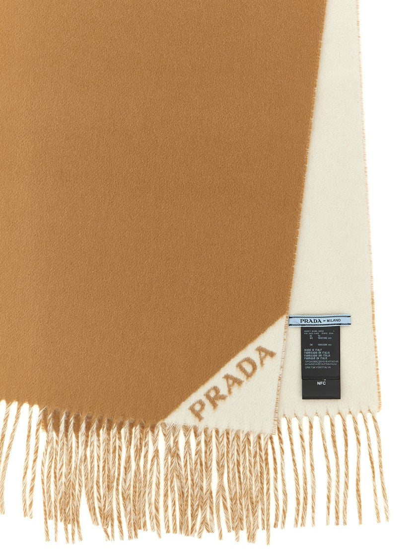 Prada Double-Sided Cashmere Scarf With Jacquard Logo And Fringed Edges