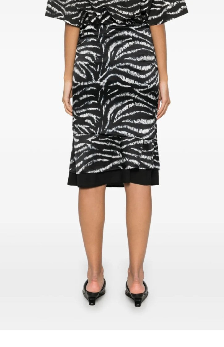 The Attico Zebra-Printed Midi Skirt With Layered Design