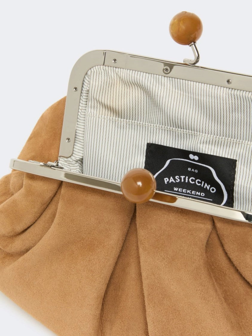 Max Mara Exclusive Brown Leather Clutch With Silver Hardware