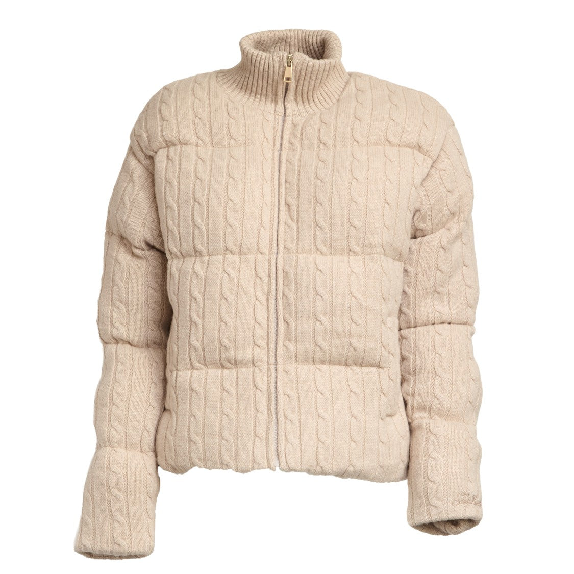 Mc2 Saint Barth Padded Bomber Jacket With Cable Knit Texture And Ribbed Collar