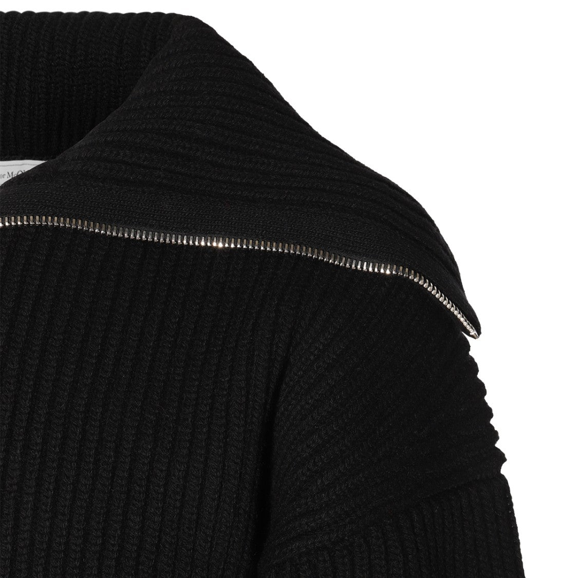 Alexander Mcqueen Ribbed Knit Zip-Up Sweater With Silver Finish Details