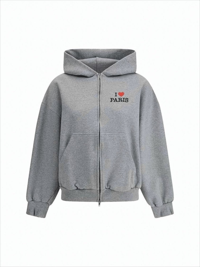 Balenciaga Relaxed Fit Zip-Up Hoodie With Heart Graphic
