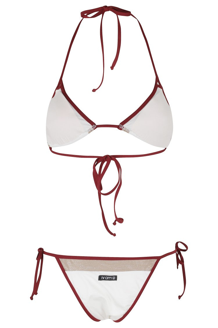 Iv.Am Raquel White Burgundy Triangle Lycra Bikini