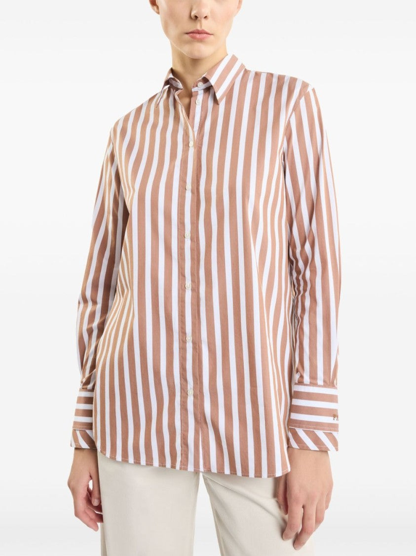 Fay Brown Striped Shirt With Button-Down Front