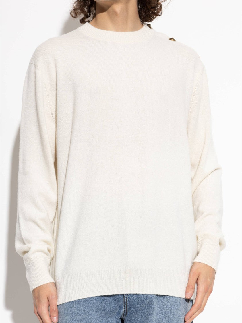 Balmain White Classic Crew Neck Fabric Sweater