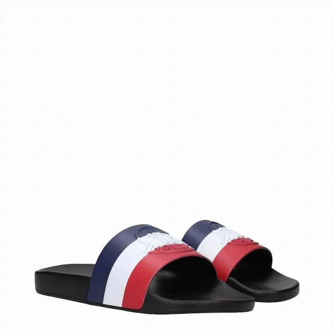 Moncler Rubber Slides With Bold Striped Strap And Textured Sole