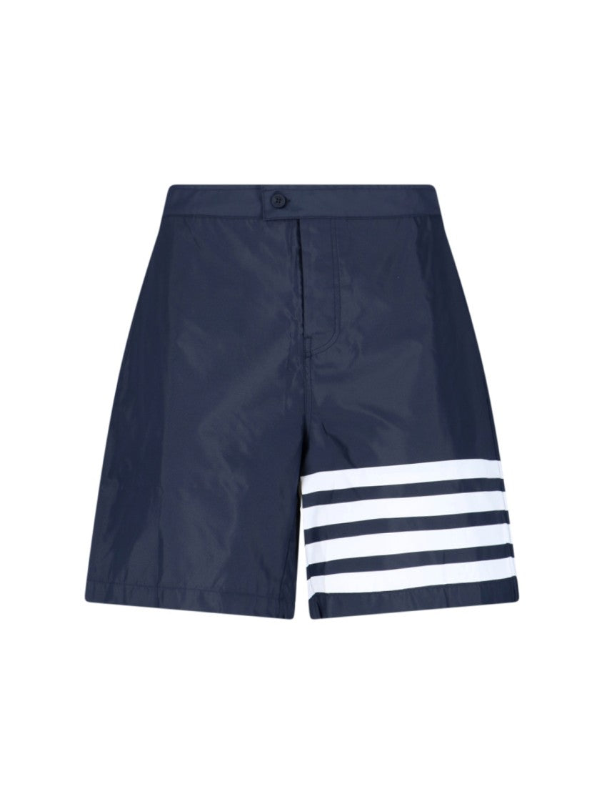 Thom Browne Navy Blue Shorts With White 4-Bar Stripe Detail