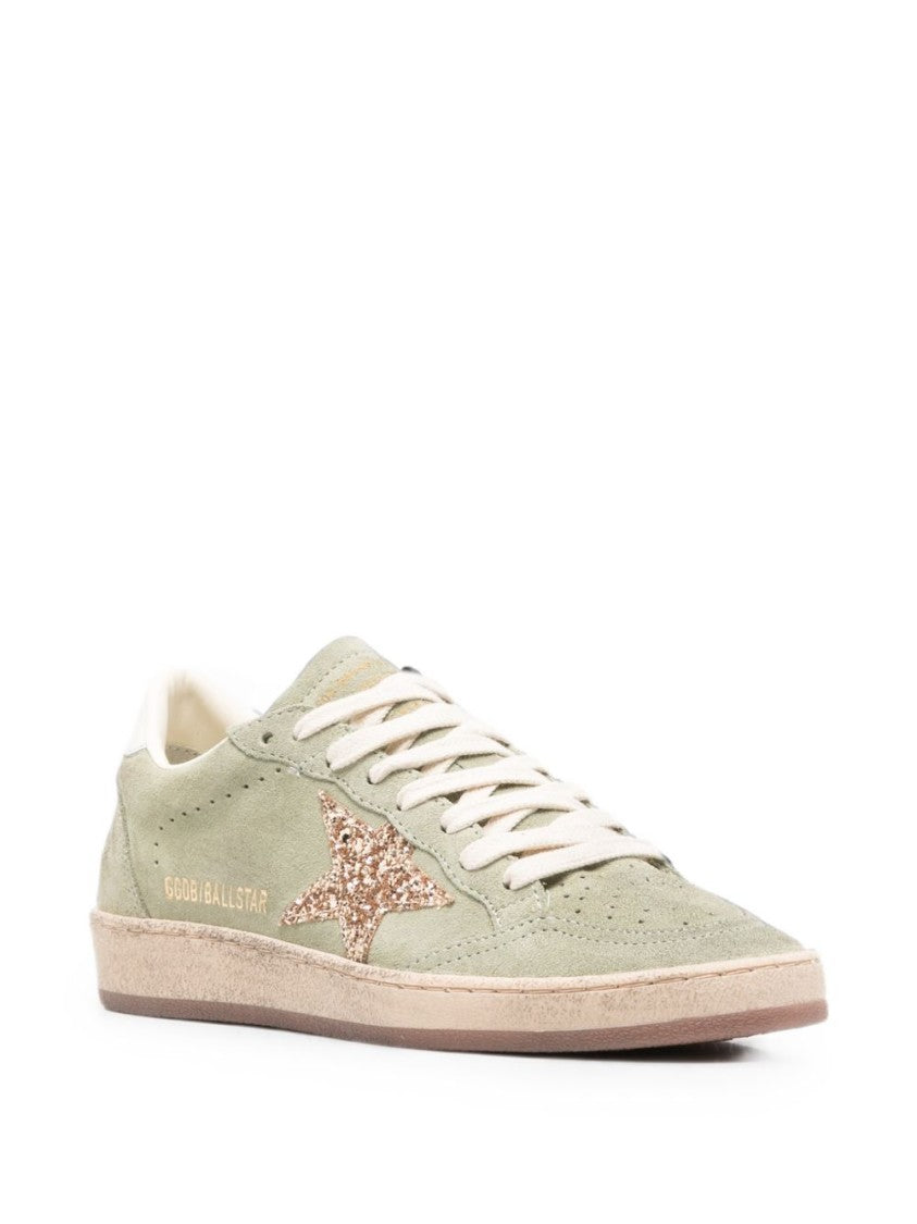 Golden Goose Distressed Suede Glittery Star Low-Top Sneakers