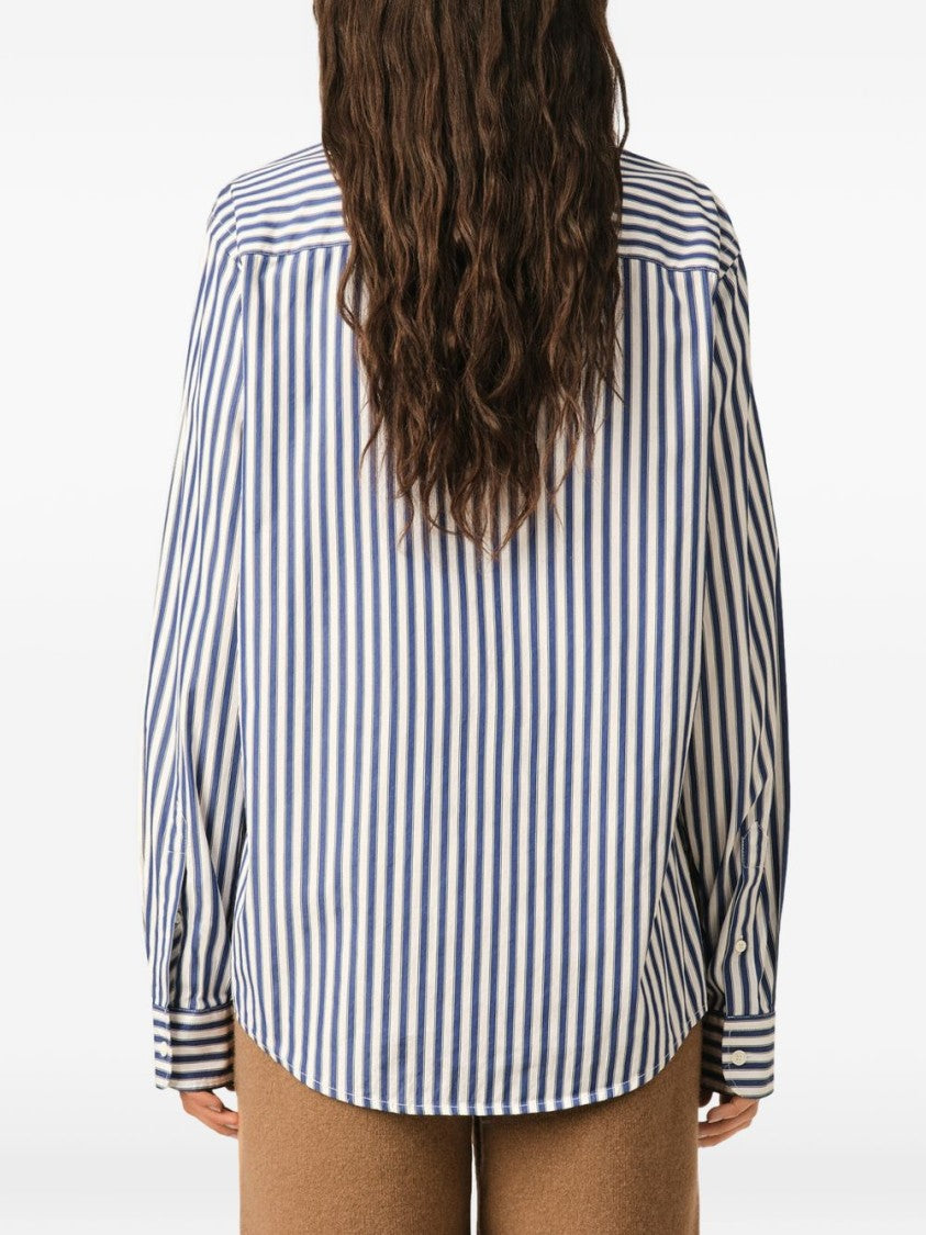 Ami Paris Button-Down Shirt With Vertical Navy And White Stripes