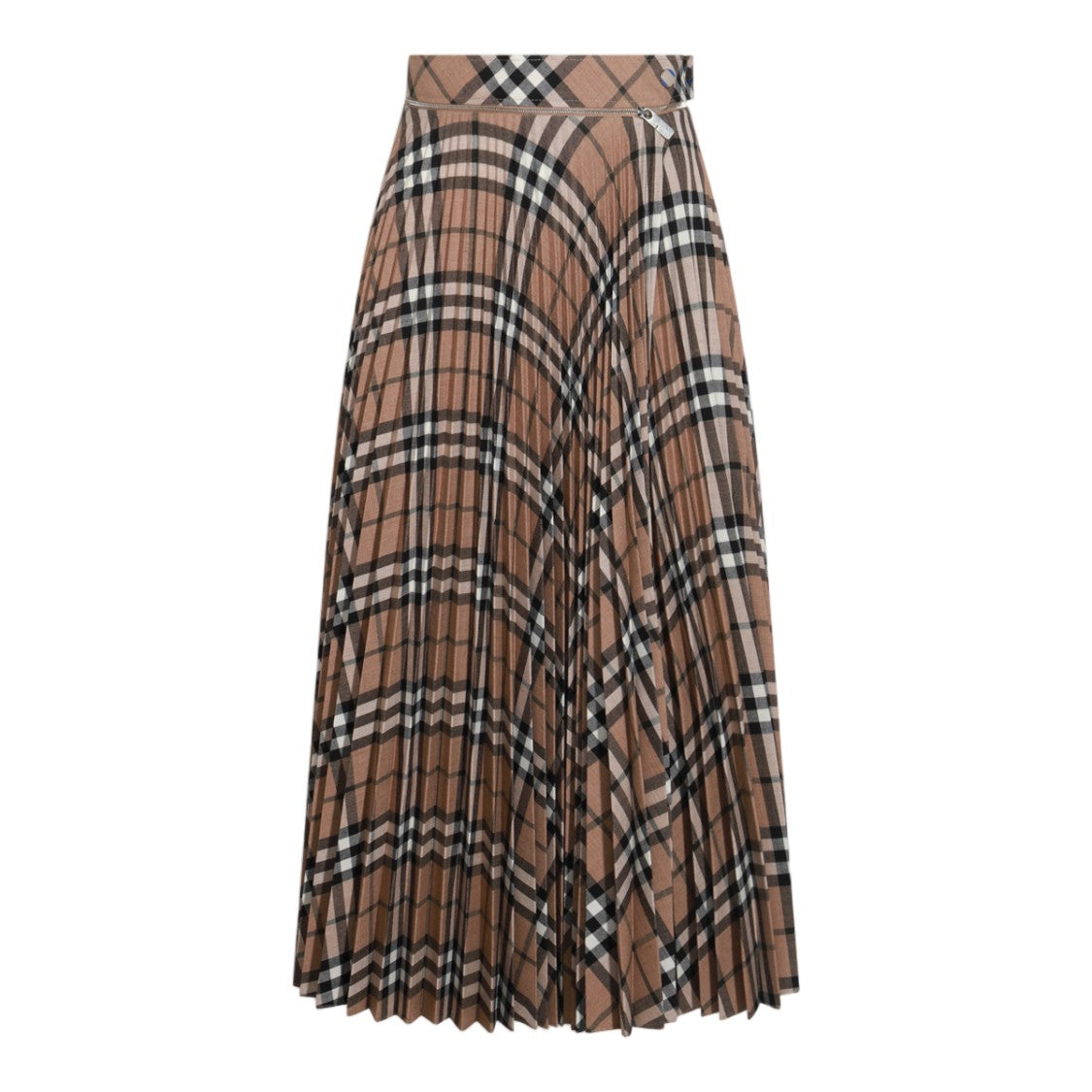 Burberry Pleated Midi Skirt With Buckle Detail And Check Pattern