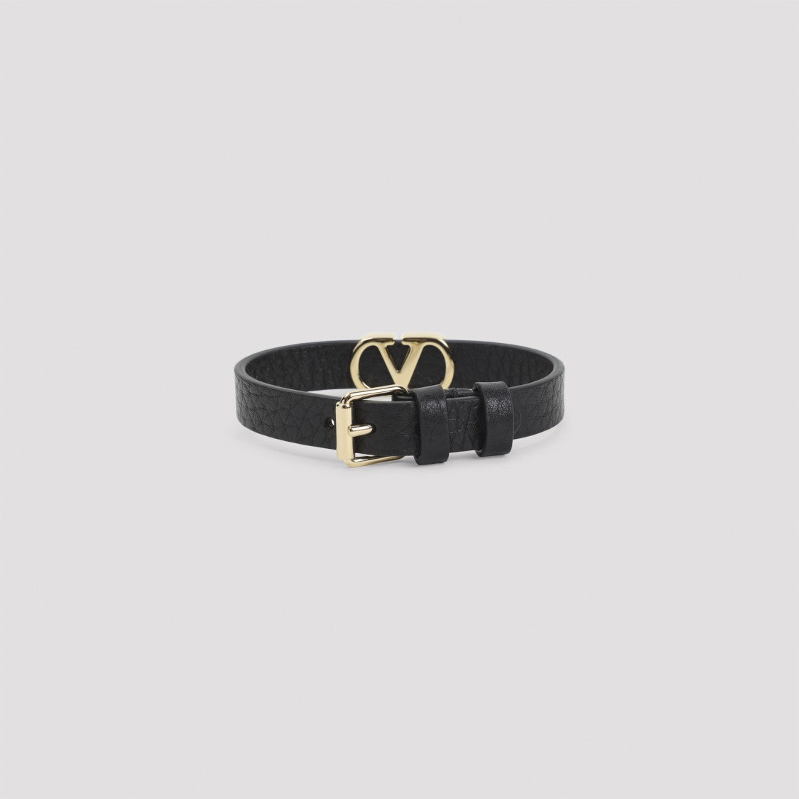 Valentino Garavani Textured Leather Bracelet With Polished Metallic Logo Buckle