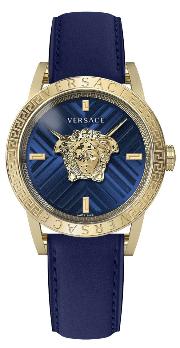 Versace Men's Analogue Wristwatch With Blue Dial And Gold-Tone Case