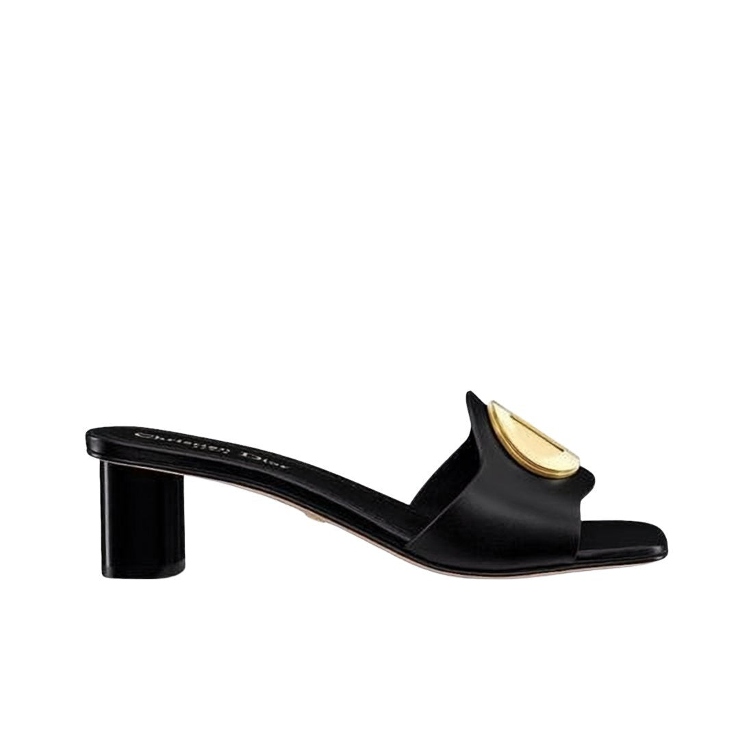 Christian Dior Black Leather Mule With Gold-Tone Emblem
