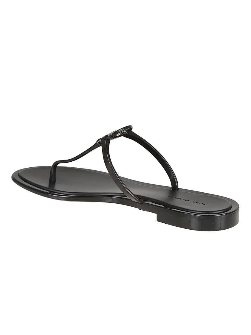 Tory Burch Black Sandals With Metallic Logo Emblem