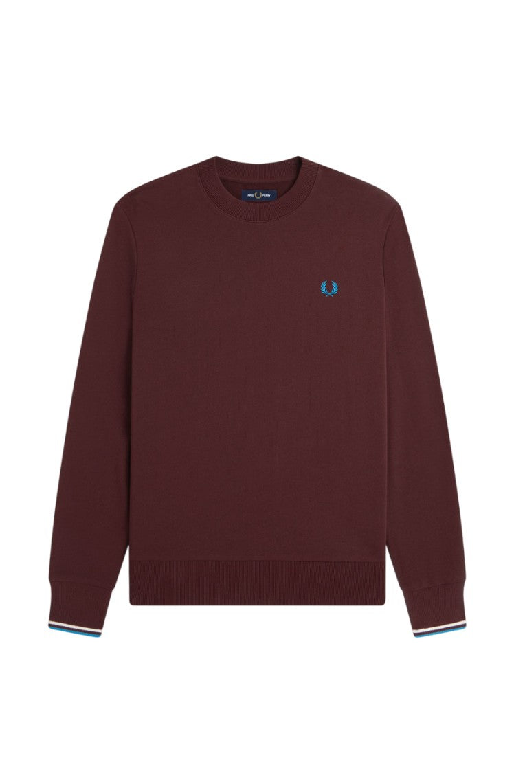 Fred Perry Bordeaux Crewneck Sweatshirt With Contrasting Double-Tipped Cuffs