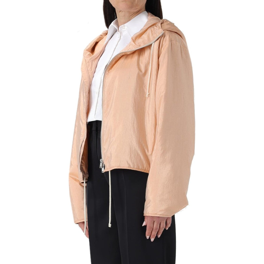 Jil Sander Blend Silk Zip-Up Hooded Jacket