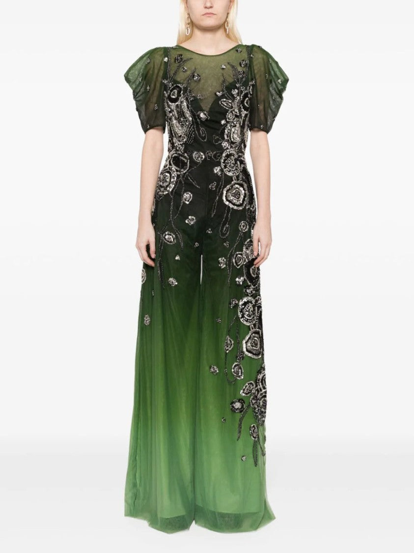 Saiid Kobeisy Gradient Printed Tulle Jumpsuit With Beading