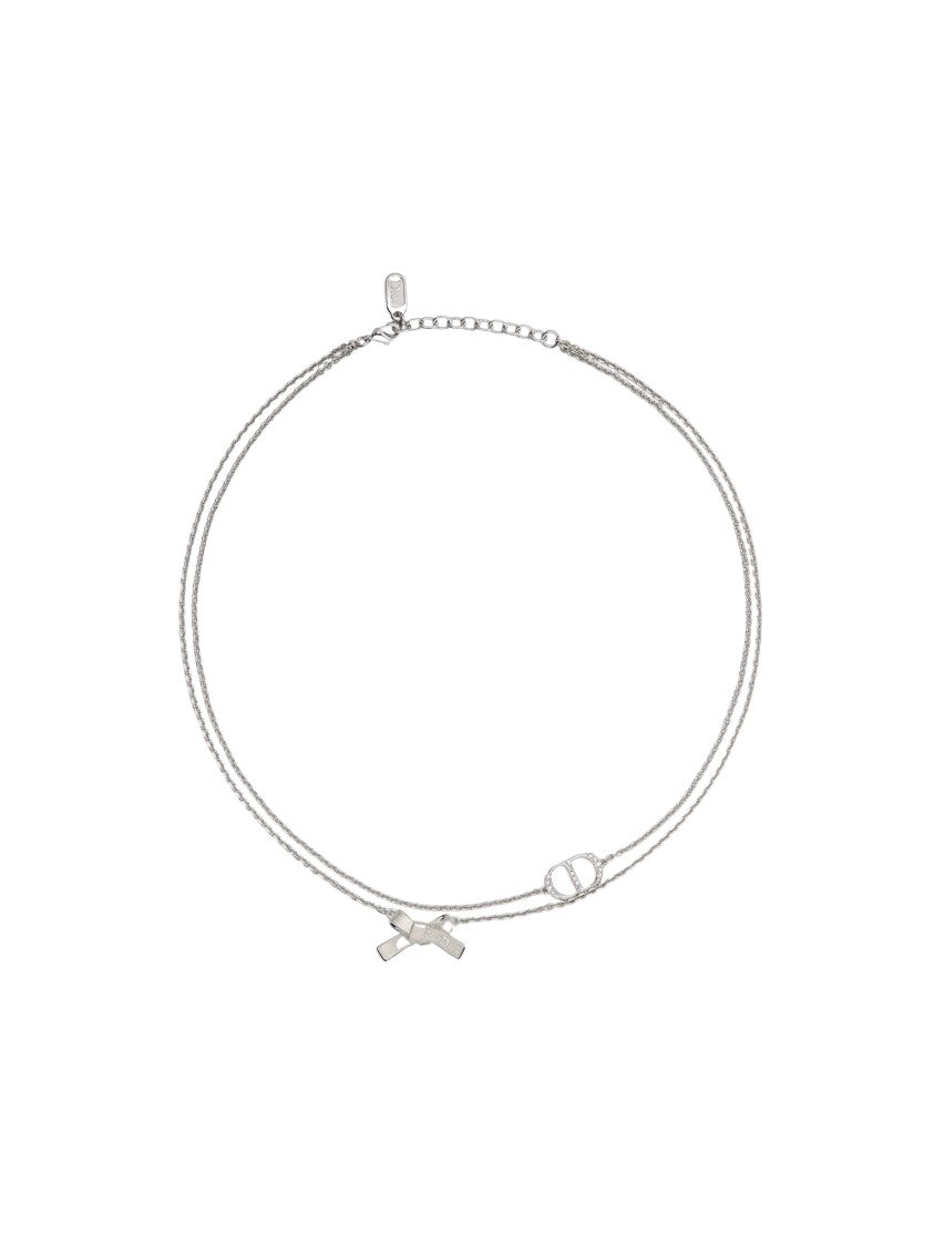 Christian Dior Polished Palladium Bow Charm Necklace