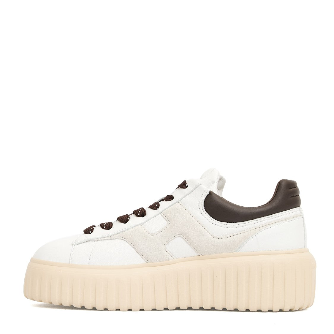 Hogan White/Brown H Stripe Leather Sneakers
