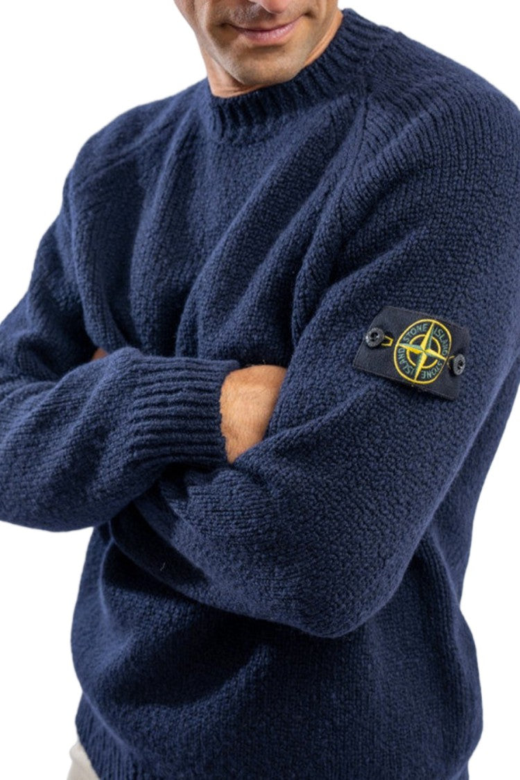 Stone Island Navy Virgin Wool-Polyamide Blend Crew-Neck Sweater