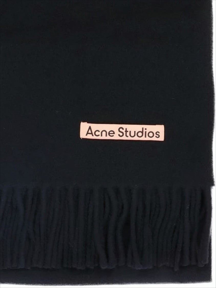Acne Studios Fringed Wool Scarf With Minimalist Branding