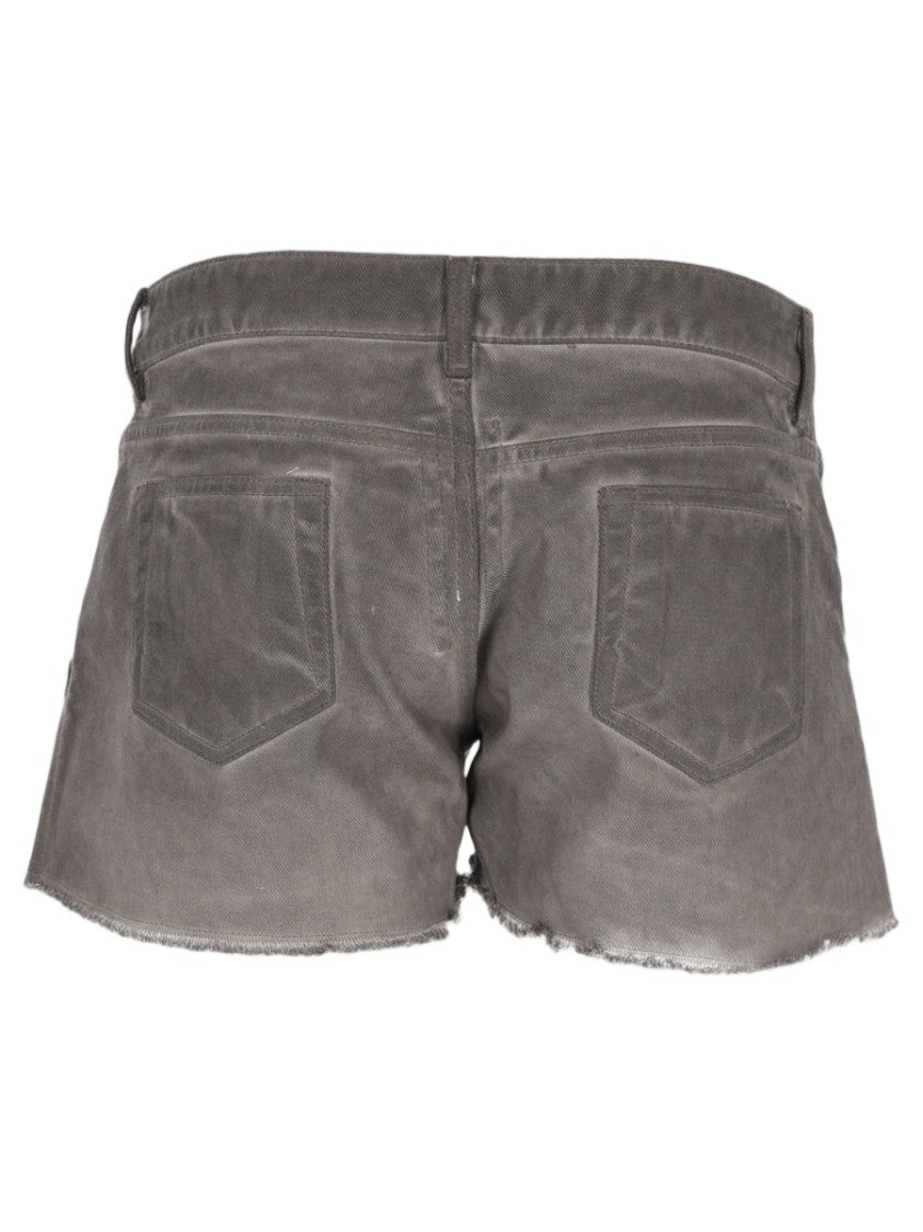 Drkshdw By Rick Owens Charcoal Low-Rise Frayed Hems Cotton Shorts
