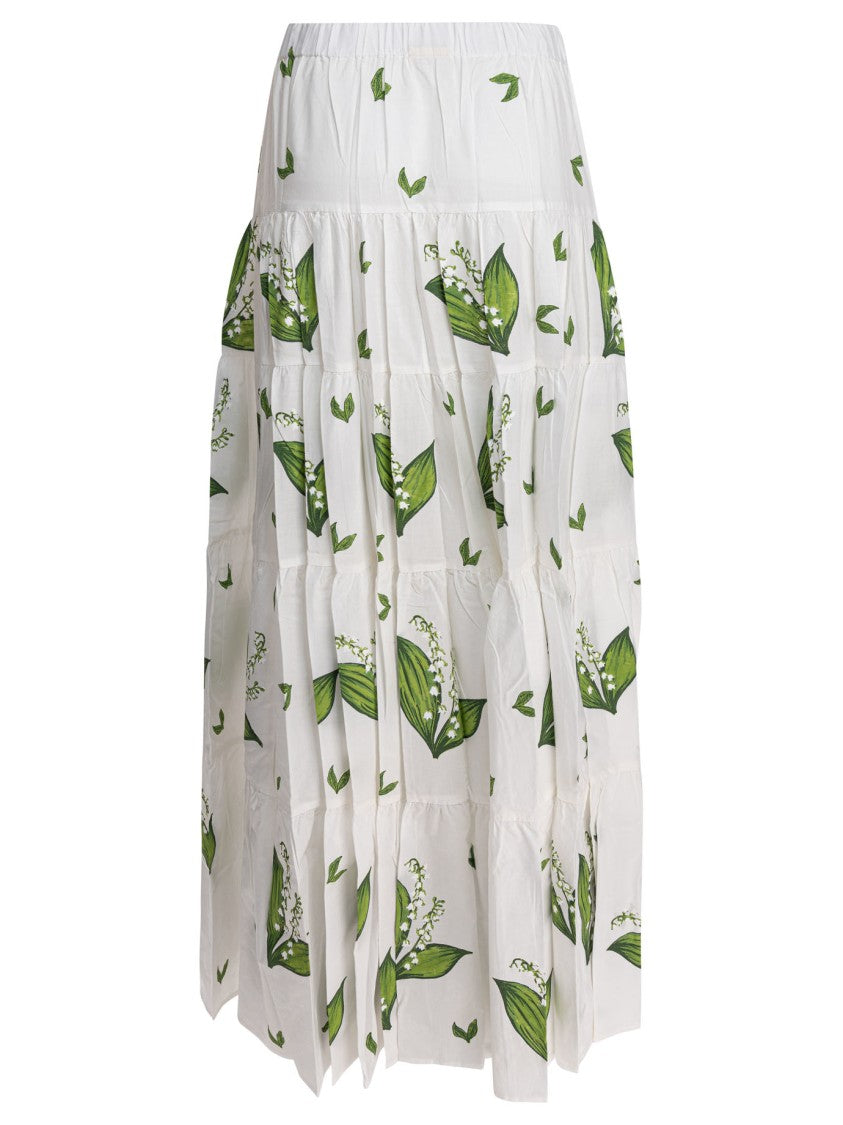 Tallulah Tiered White Skirt With Botanical Print