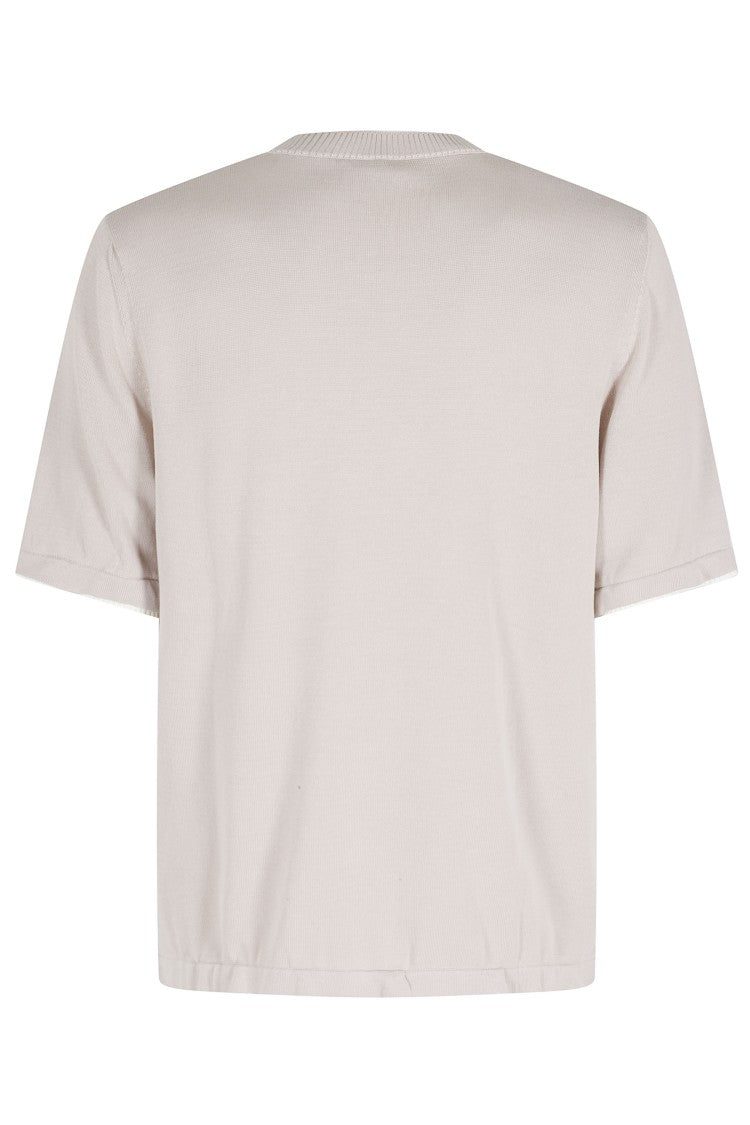 Eleventy Beige White Round-Neck Half-Sleeve Cotton Knit T-Shirt