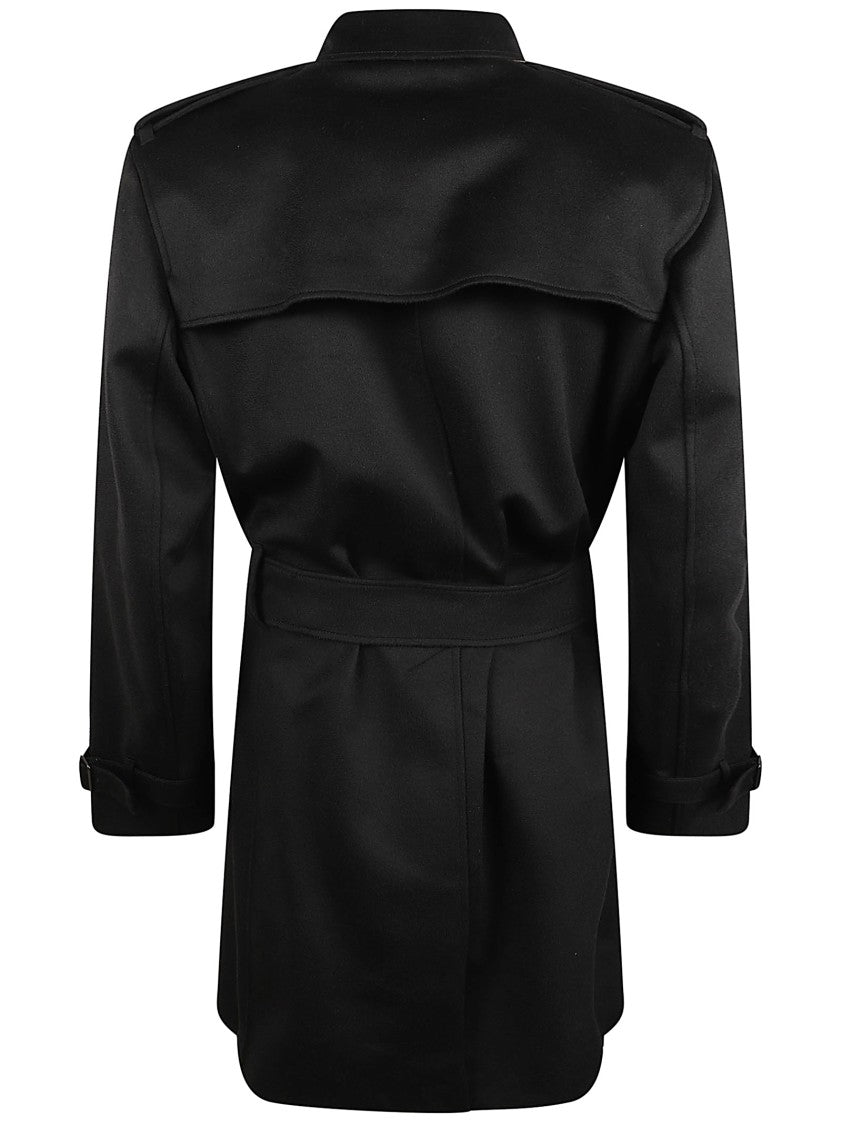 Burberry Double-Breasted Black Cashmere Coat With Belted Waist