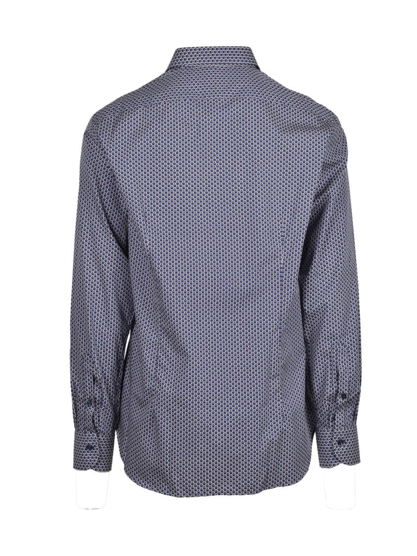 Brio Blue/Brown Geometric Print Cotton Shirt