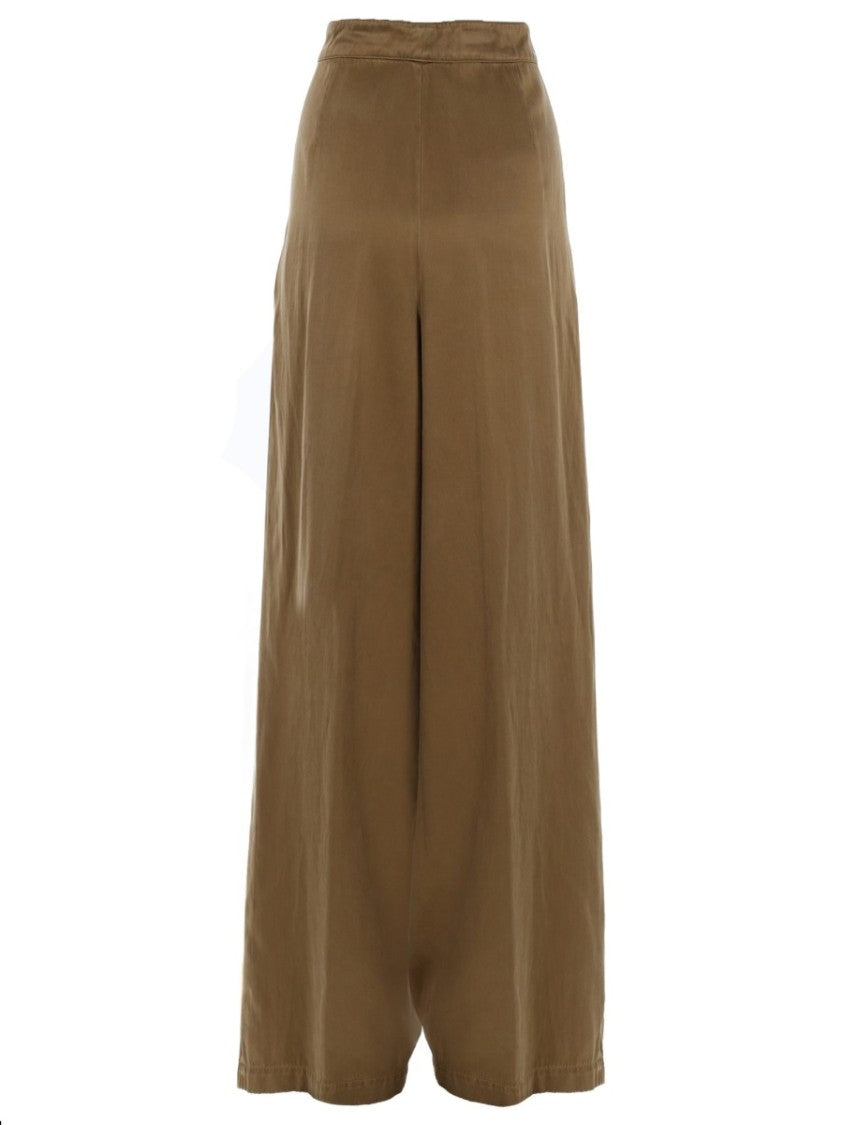 Dries Van Noten Wide-Leg Front Pleats Cupro Trousers Pants